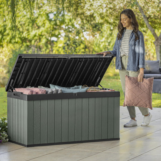 511L Outdoor Garden Storage Box with Wood Effect Finish & Seating
