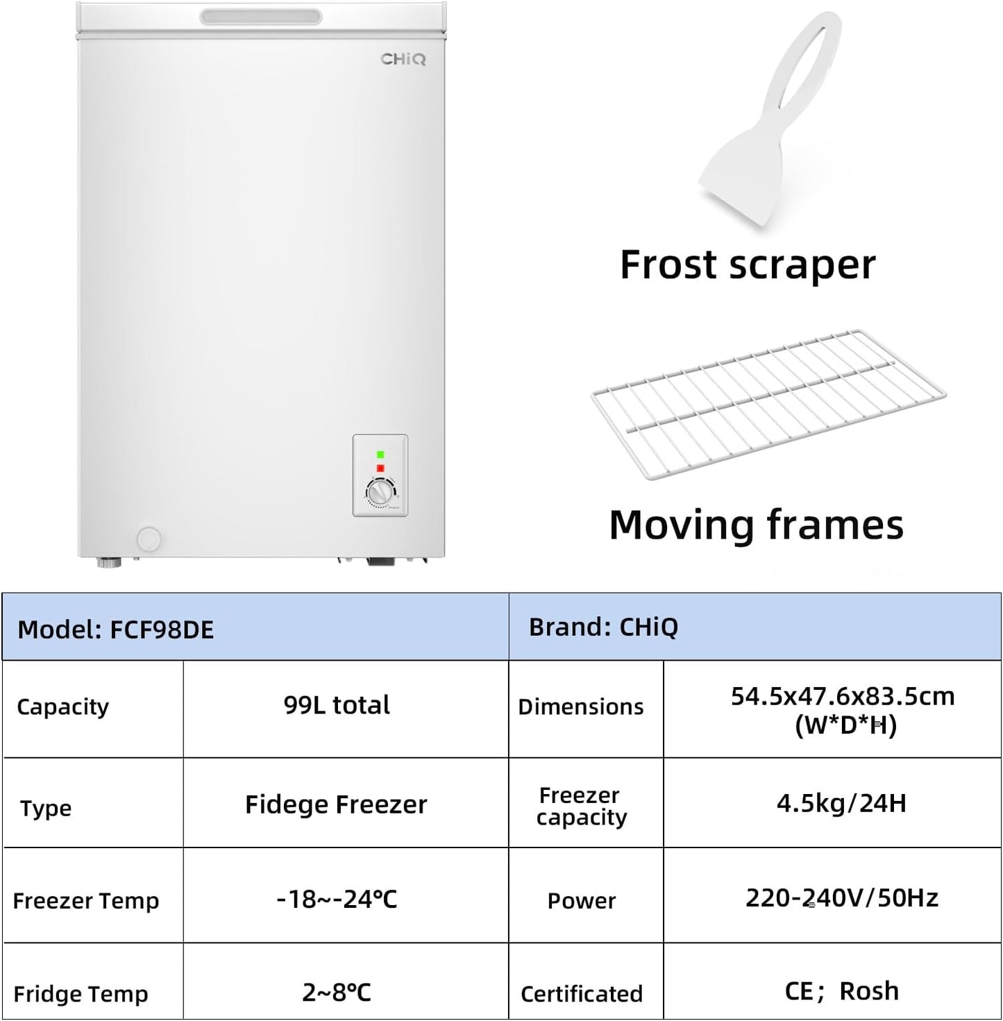 CHiQ FCF98DEU Chest Freezer 99L 4 Star White