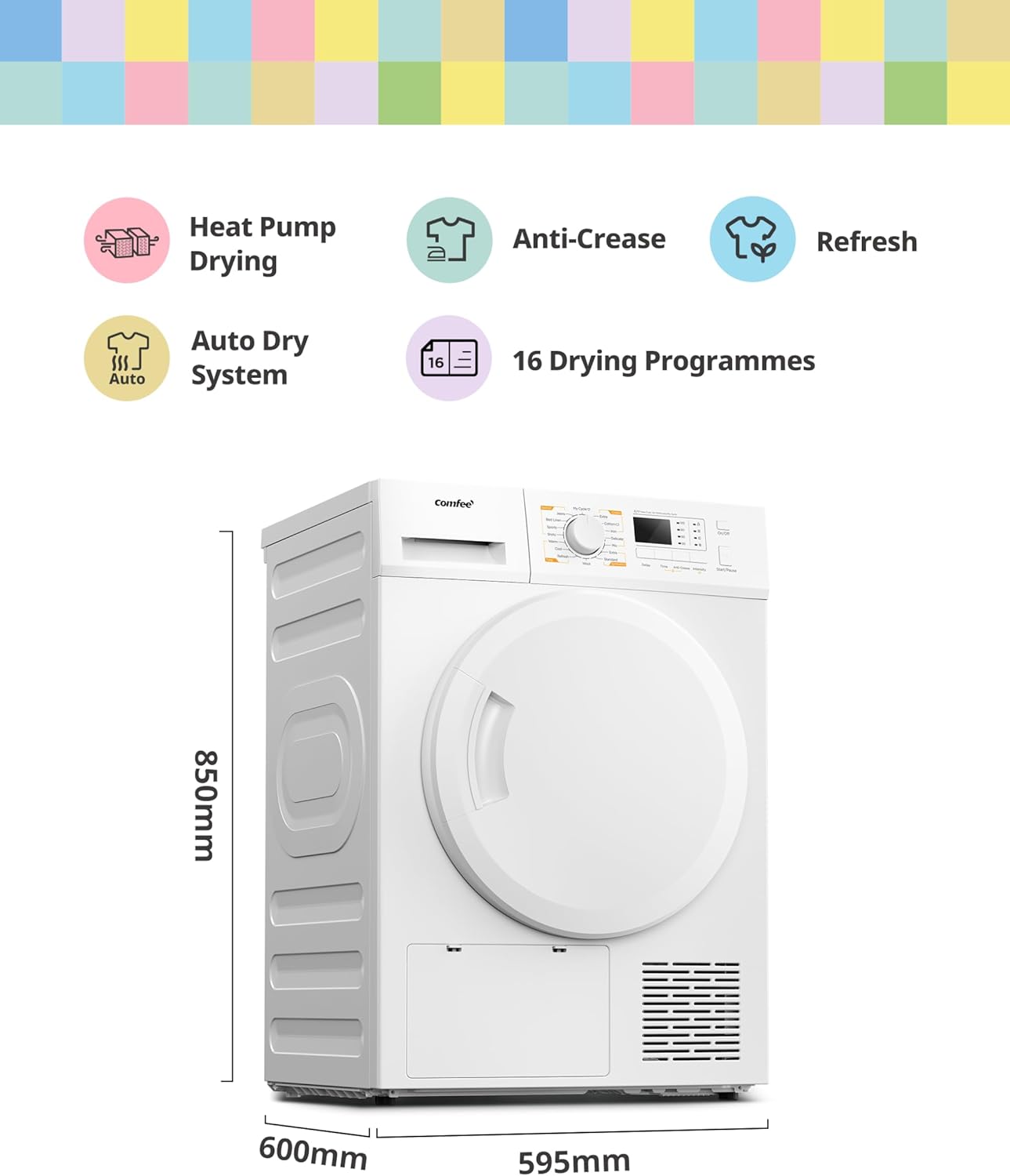 COMFEE' 8kg Heat Pump Tumble Dryer Energy Class A+ White CFG09EH80/W-UK