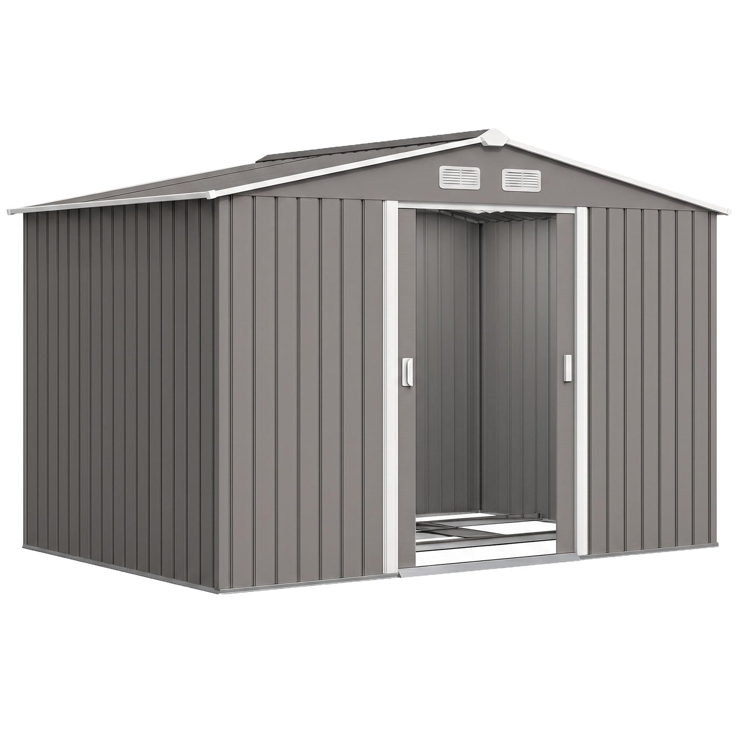 9 x 6ft Galvanised Metal Garden Storage Shed with Double Doors & Foundation Kit