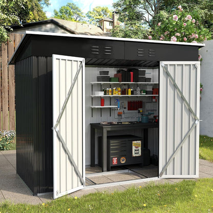 8 x 4ft Galvanised Metal Garden Storage Shed with Lockable Door
