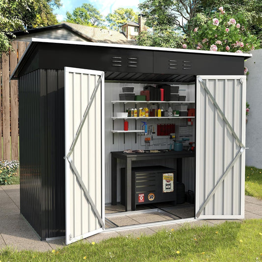 8 x 4ft Galvanised Metal Garden Storage Shed with Lockable Door