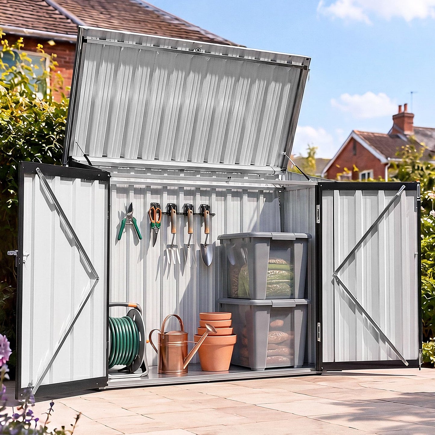 4.7 x 2.9ft Metal Garden Storage Shed with Front & Lift-Up Top Doors