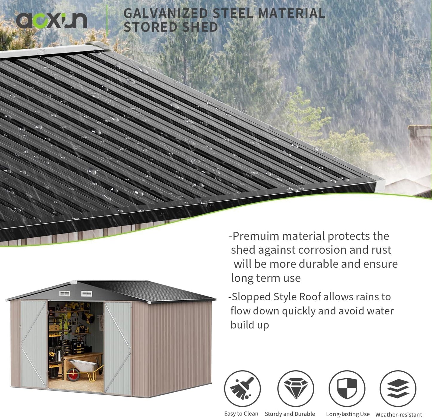 10 x 8ft Large Galvanised Metal Garden Storage Shed with Lockable Doors