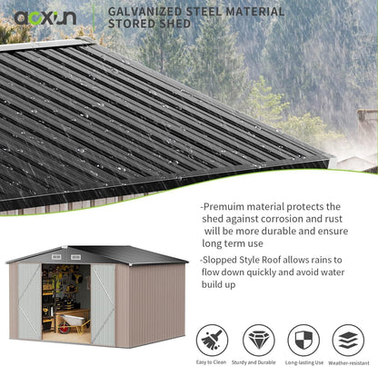 10 x 8ft Large Galvanised Metal Garden Storage Shed with Lockable Doors
