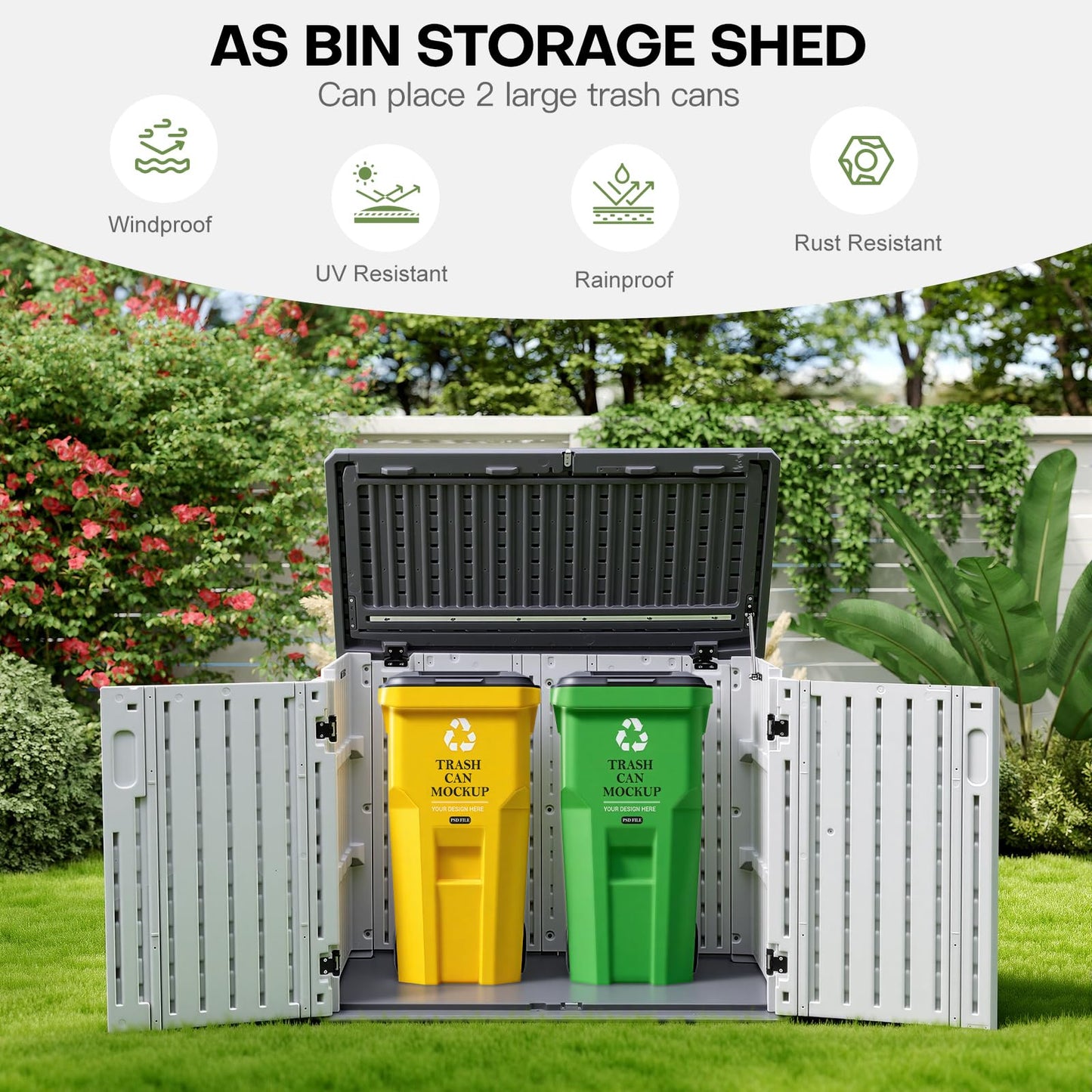 Large Outdoor Plastic Garden Storage Box with Hinged Lid