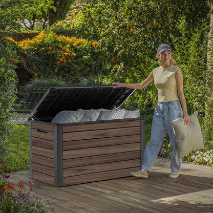 575L Outdoor Garden Storage Box with Wood Effect Finish & Seating